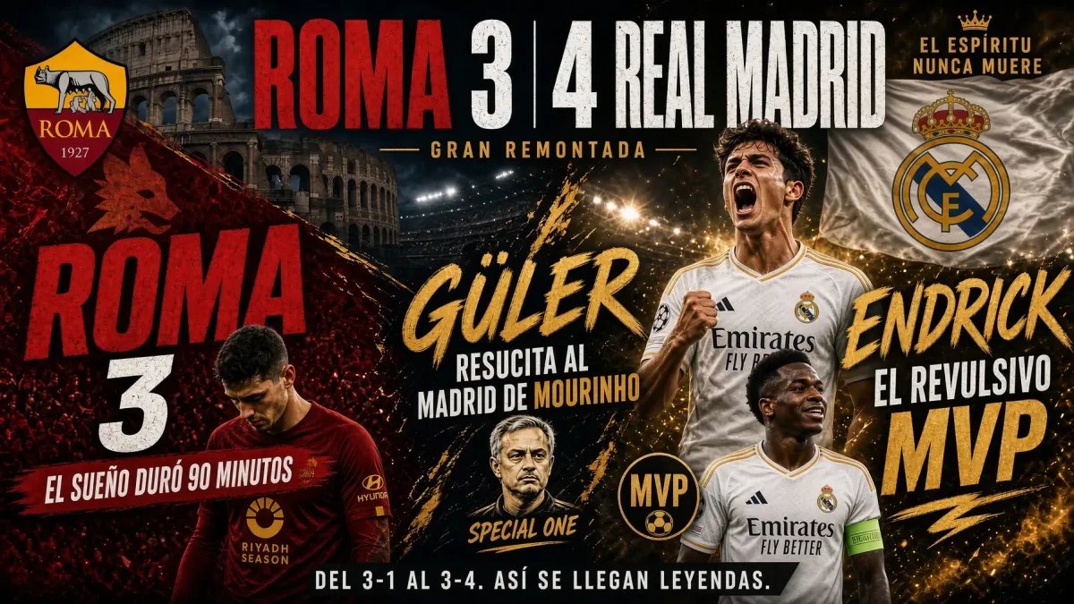 Roma 3–4 Real Madrid: táctica, notas y claves de Endrick, Espí y Güler