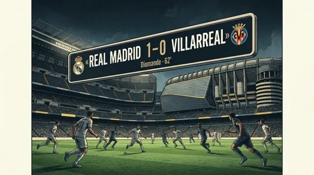 Marcador ilustrado del Real Madrid 1–0 Villarreal, con gol de Diomande